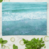 Retro Beach - Blauwgroen blauwe Waterverf voor de  Theedoek (Gevouwen)