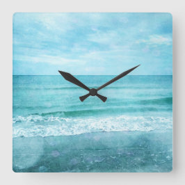 Retro Beach - Blauwgroen blauwe Waterverf voor de Vierkante Klok