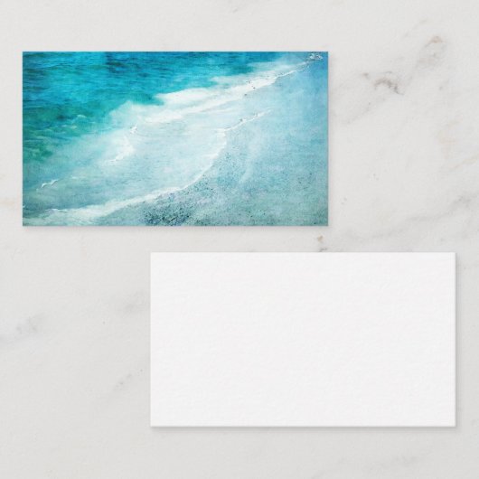 Retro Beach - Blauwgroen blauwe Waterverf voor de  Visitekaartje (Voorkant / Achterkant)
