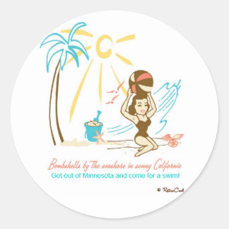 Retro 'Beach Bombshell' Ronde Sticker