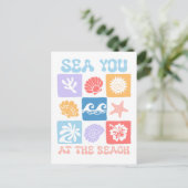 Retro Beach Briefkaart - "Zee u aan het strand" (Staand voorkant)