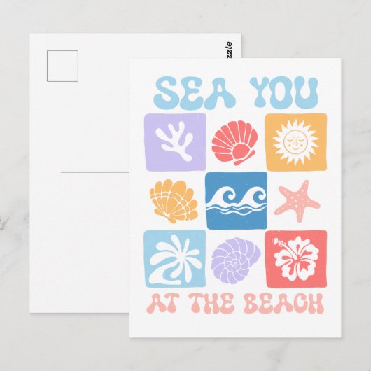 Retro Beach Briefkaart - "Zee u aan het strand" (Voorkant / Achterkant)