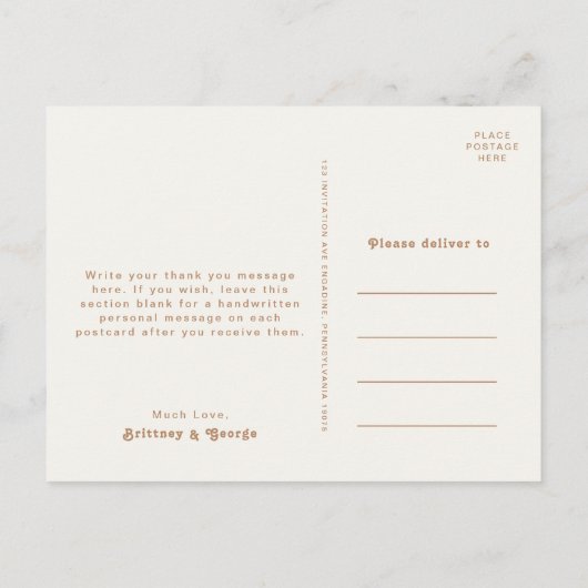 Retro Beach | Bruin huwelijk Dank u Briefkaart (Achterkant)