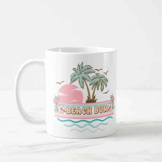 Retro Beach Bum Tropisch Thema Palmbomen Koffiemok (Links)