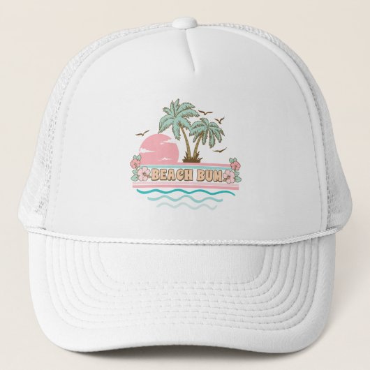 Retro Beach Bum Tropisch Thema Palmbomen Trucker Pet (Voorkant)