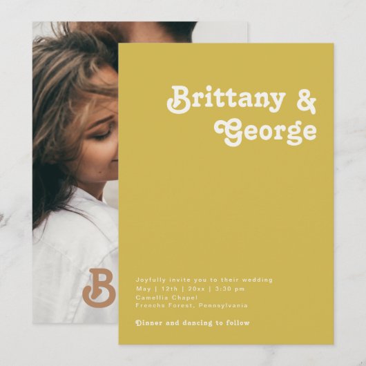 Retro Beach | Casual goudfotoMonogram Kaart (Voorkant / Achterkant)