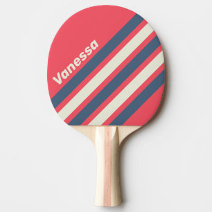 Retro Beach Club Schuine Strepen met Naam Tafeltennisbatje