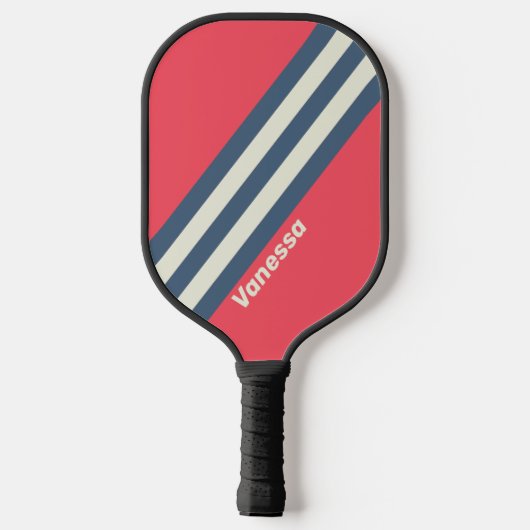 Retro Beach Club Stripes met naam Pickleball Paddle (Achterkant)
