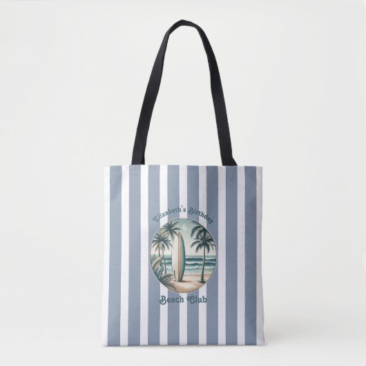 Retro Beach Club Verjaardag Gestreepte Custom Part Tote Bag (Voorkant)