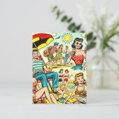 Retro Beach Comics Briefkaart (Staand voorkant)
