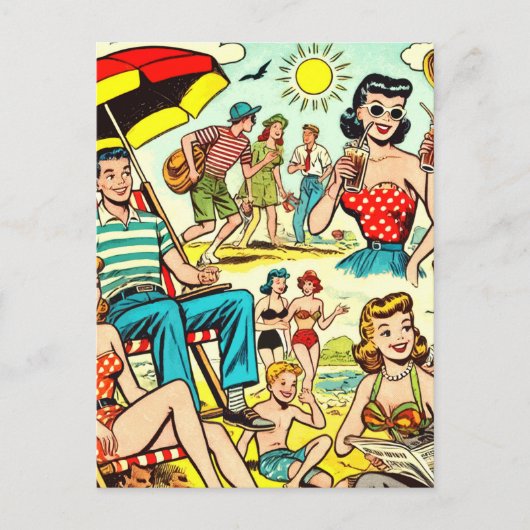 Retro Beach Comics Briefkaart (Voorkant)