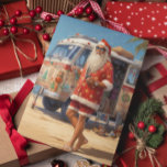 Retro Beach Cool Santa Feestdagen Kaart<br><div class="desc">Dit ontwerp kan op het gebied worden gepersonaliseerd dat door de foto en/of tekst te veranderen wordt verstrekt. Of het kan worden aangepast door te klikken deze Sjabloon personaliseert en dan de klik te kiezen om verdere optie aan te passen en de kleur van de achtergrond te schrappen of te...</div>