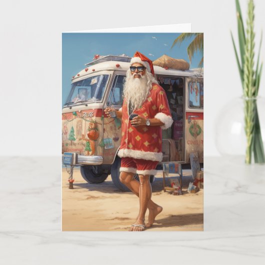 Retro Beach Cool Santa Feestdagen Kaart (Voorkant)
