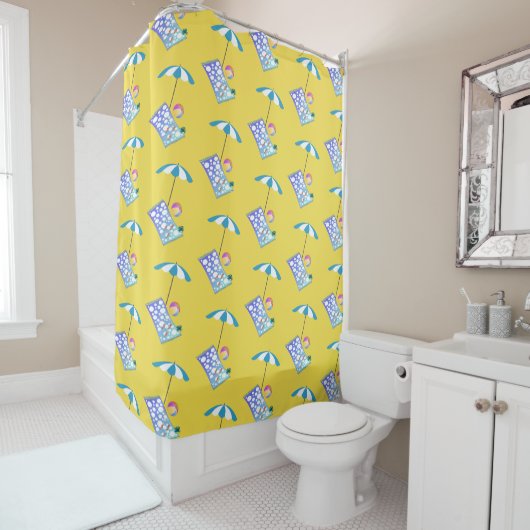 Retro Beach Crab Towel Umbrella Custom Yellow Douchegordijn (In situ)