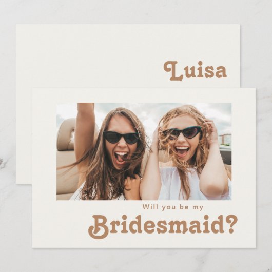 Retro Beach | Creditcard Ivory Photo Bridesmaid Kaart (Voorkant / Achterkant)