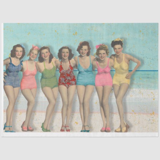  Retro Beach Dames Hebben Plezier In Zwempakken Tissuepapier (Voorkant)