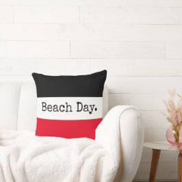 Retro BEACH DAY Zwart Helder Rood Witte Strepen Kussen