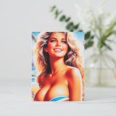 Retro Beach Girl Briefkaart (Staand voorkant)