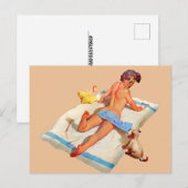 RETRO BEACH GIRL SUN BATHING BRIEFKAART (Voorkant / Achterkant)
