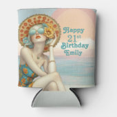 Retro Beach Glam Stijlvolle 21e verjaardag Blikjeskoeler (Voorkant)