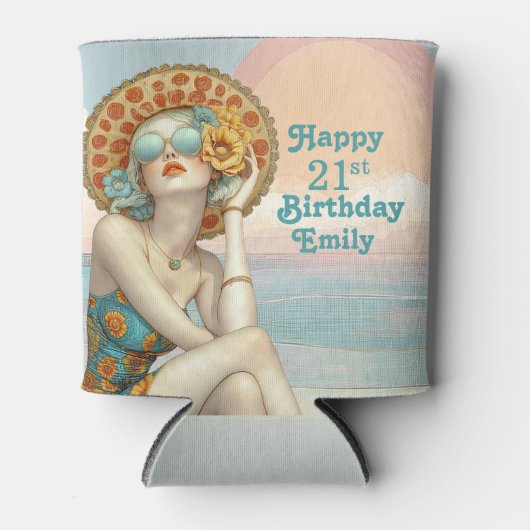 Retro Beach Glam Stijlvolle 21e verjaardag Blikjeskoeler (Voorkant)