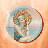 Retro Beach Glam Stijlvolle Vrouw in Zonnebril Papieren Bordje