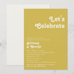 Retro Beach   Gold Let's Celebrate Invitation Kaart