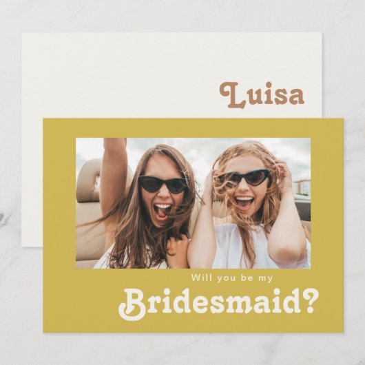 Retro Beach | Gold Photo Bridesmaid-voorstelkaart Kaart (Voorkant / Achterkant)