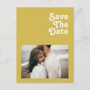 Retro Beach   Gold Photo Save the Date Uitnodiging Briefkaart