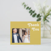 Retro Beach | Gold Photo Wedding Hartelijk dank Briefkaart (Staand voorkant)