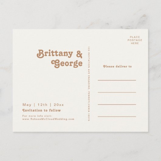 Retro Beach | Gold Save the Date Briefkaart (Achterkant)