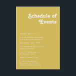 Retro Beach | Gold Schedule of Events Informatiekaartje<br><div class="desc">Dit retro strand | Goud programma van evenementen, een omhullingskaart is perfect voor je eenvoudige , kleurrijke tropische boho-bruiloft. Het unieke bohemische middeleeuwse lettertype geeft dit ontwerp een klassiek, minimalistisch hippiebeeld. Stel dat je op zoek bent naar een design dat heldere, rustige oceaankleuren bevat voor je creatieve 70's strandbruiloft. In...</div>