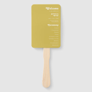Retro Beach   Gold Wedding Program Hand Fan Handwaaier