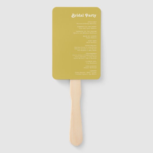 Retro Beach | Gold Wedding Program Hand Fan Handwaaier (Achterkant)