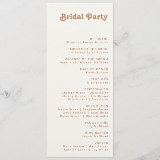 Retro Beach | Gold Wedding-programma Programmakaart (Achterkant)