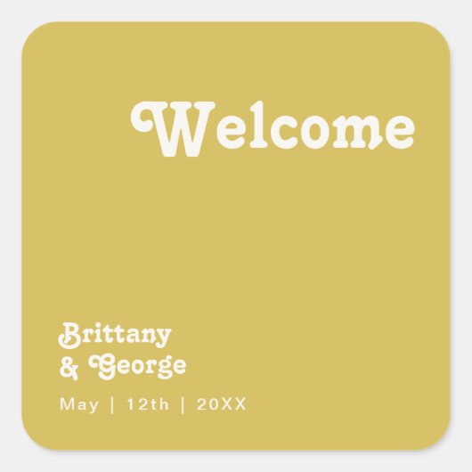 Retro Beach | Gold Wedding Welcome Square Sticker (Voorkant)