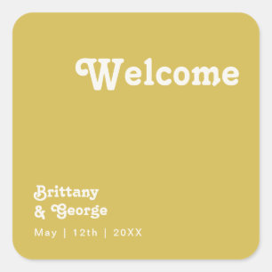 Retro Beach   Gold Wedding Welcome Square Sticker