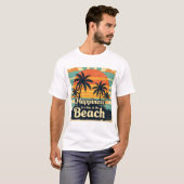 Retro Beach Happiness Palm Tree Sunset T-shirt (Voorkant volledig)