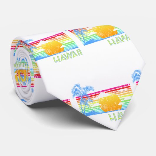 Retro Beach Hawaii Sunset Stropdas (Opgerold)