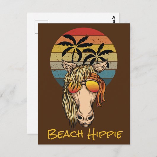Retro Beach Hippie Horse, Sun n Palm Trees instell Briefkaart (Voorkant / Achterkant)