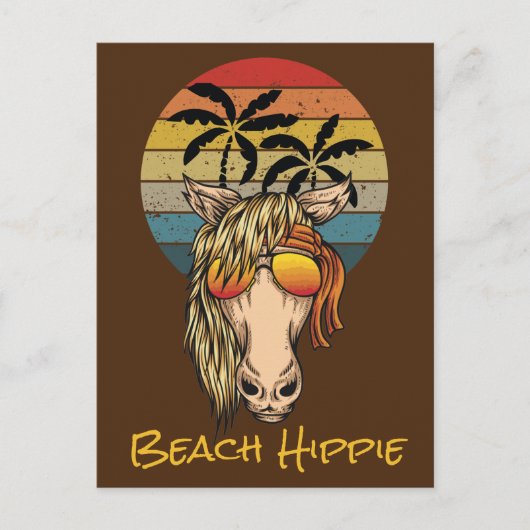 Retro Beach Hippie Horse, Sun n Palm Trees instell Briefkaart (Voorkant)