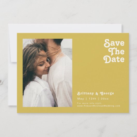 Retro Beach | Horizontaal gouden foto's besparen d Save The Date (Voorkant)