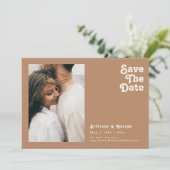 Retro Beach | Horizontale BrownPhoto Save the Date (Staand voorkant)