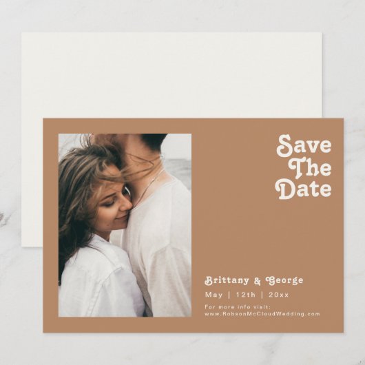 Retro Beach | Horizontale BrownPhoto Save the Date (Voorkant / Achterkant)
