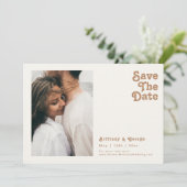 Retro Beach | Horizontale foto van ivoor Save The Date (Staand voorkant)