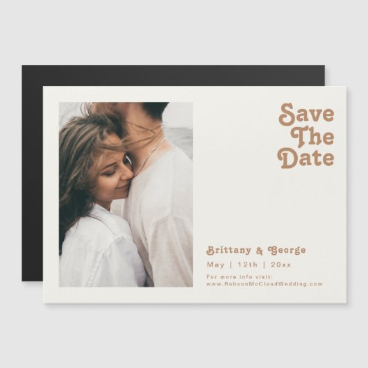 Retro Beach | Ivory Horizontal Save the Date Magnetische Uitnodiging (Voorkant / Achterkant)