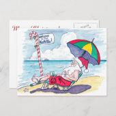Retro Beach Kerstman Kerstmis Feestdagenkaart (Voorkant / Achterkant)