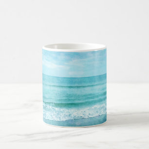 Retro Beach - Kustzone Blauwgroen Blauwe Waterverf Koffiemok