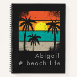 Retro Beach Life, Black Silhouette Notitieboek