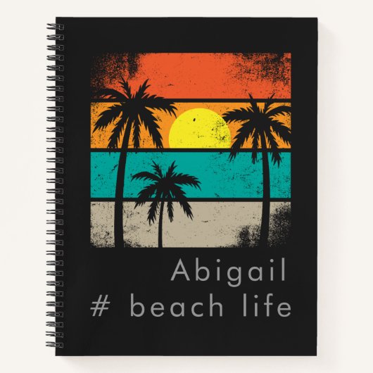 Retro Beach Life, Black Silhouette Notitieboek (Voorkant)